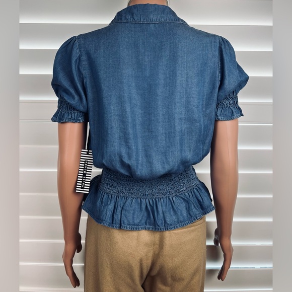 NWT- Chambray Smocked Blouse Sz S by Haute Monde - Picture 3 of 8